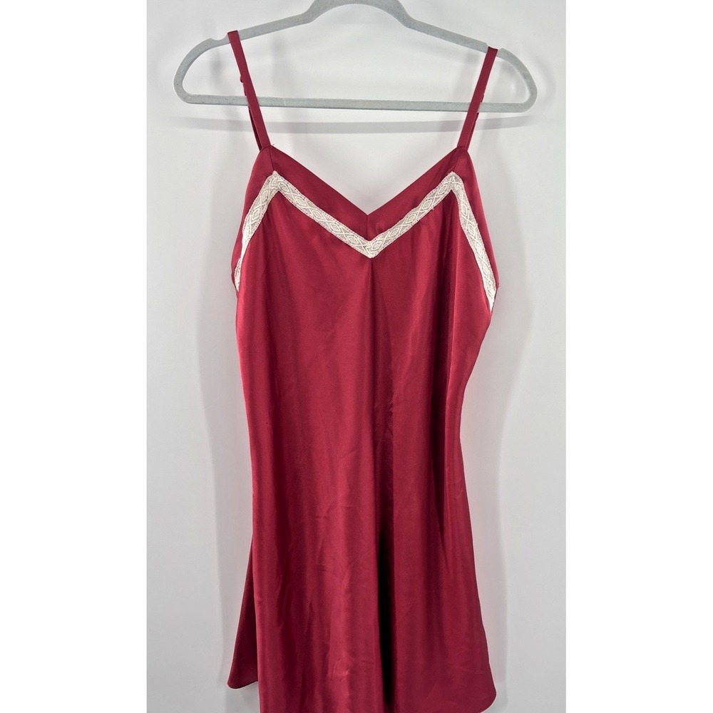 Vintage Talbots Intimates Satin Chemise Lace Trim Size XL Romantic Y2K Red Women